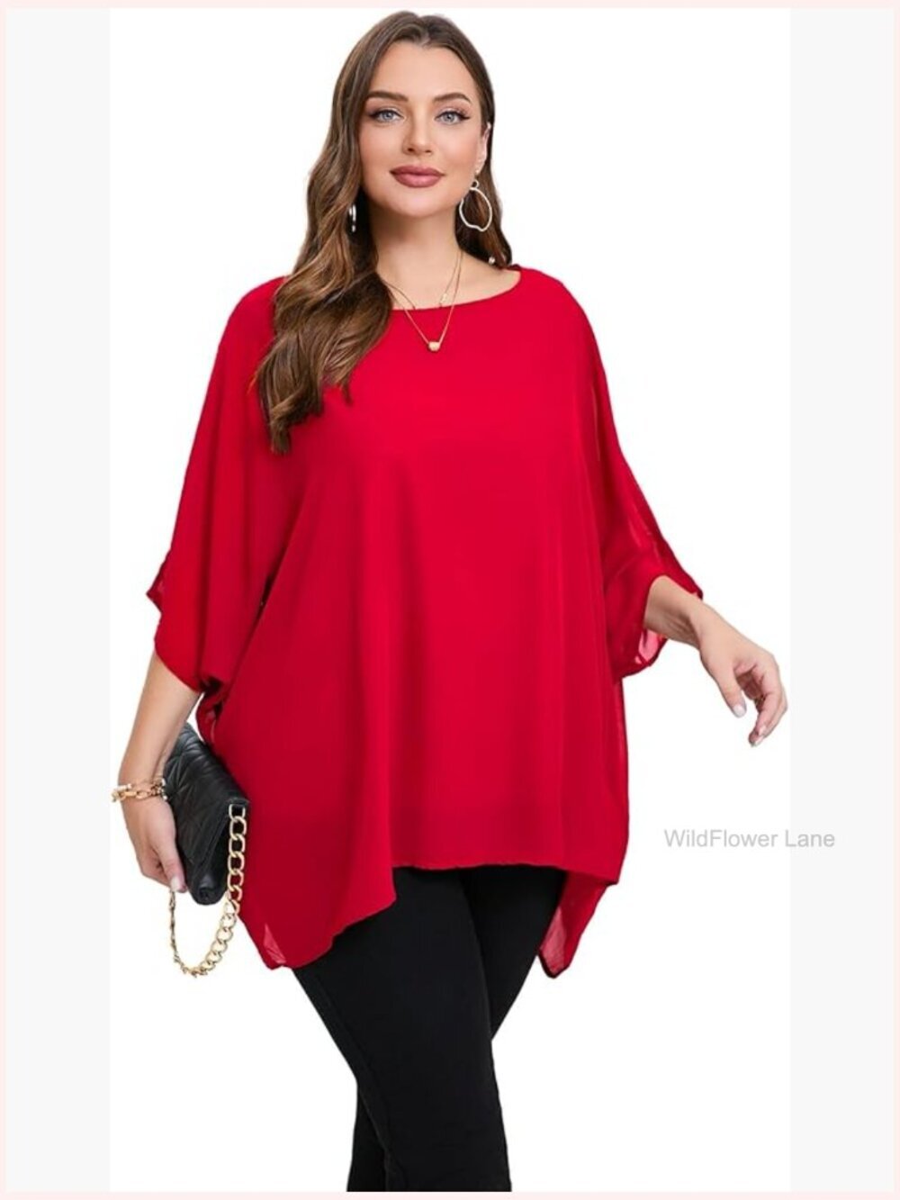 Plus Size 3/4 Batwing Sleeve Cape Blouse Tunic Top - Loose Fit